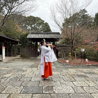 巫女さんが法螺貝吹いてると思ったら