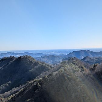 同上📸休憩して戻る猪子尾根と関東平野を👀都心ビル群、スカイツリーも👆