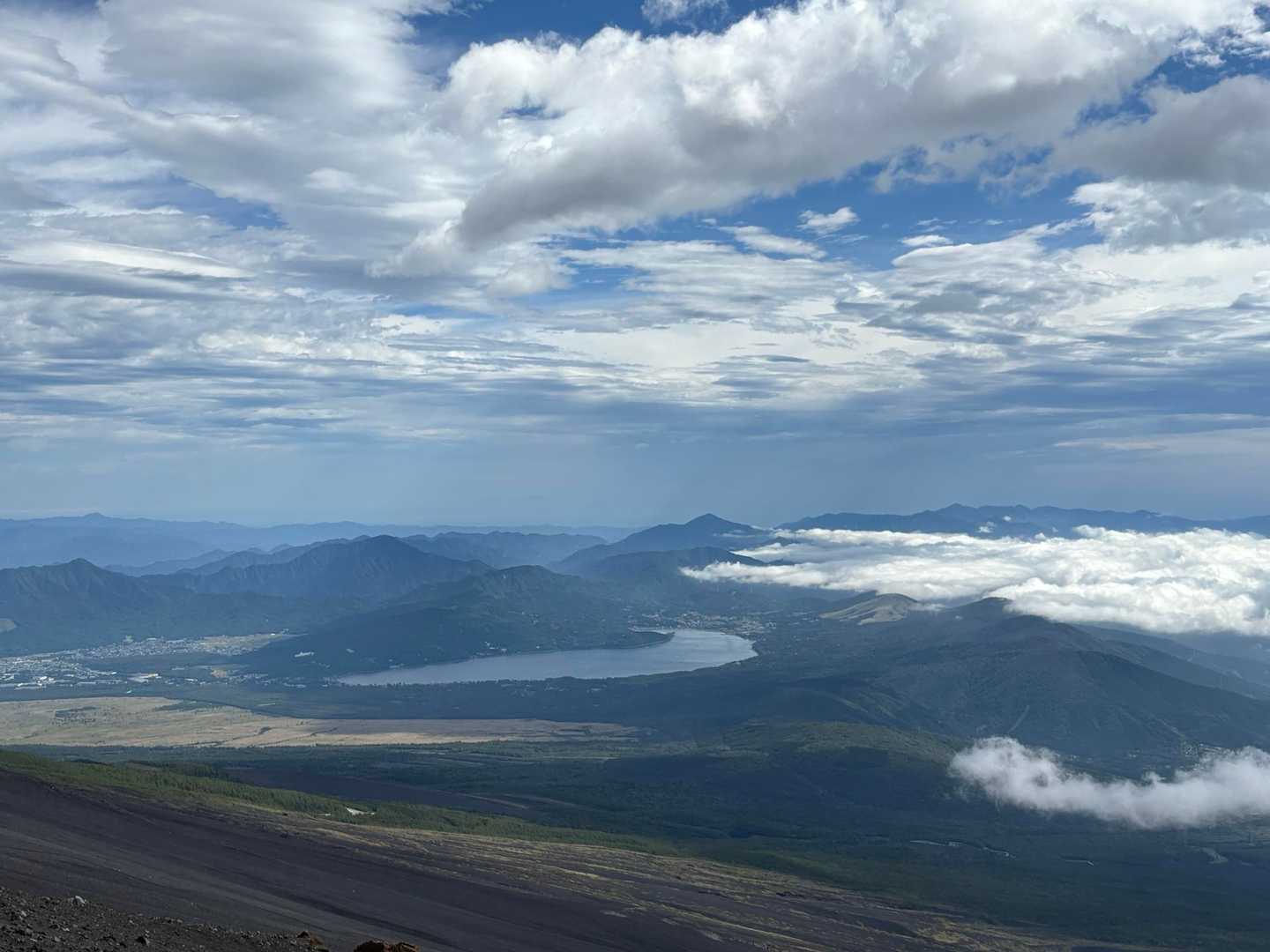 石割山など山中湖、奥には大室山や丹沢の山