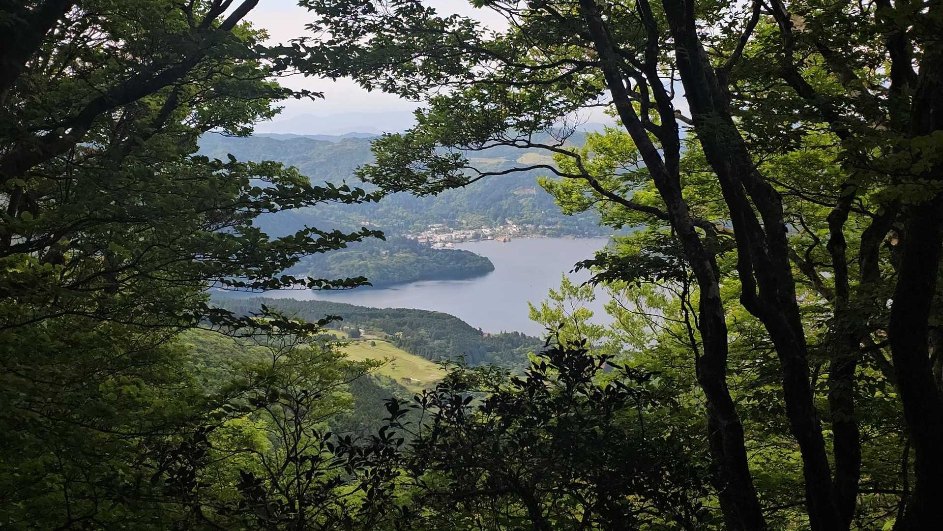 登山道から望む箱根関所
