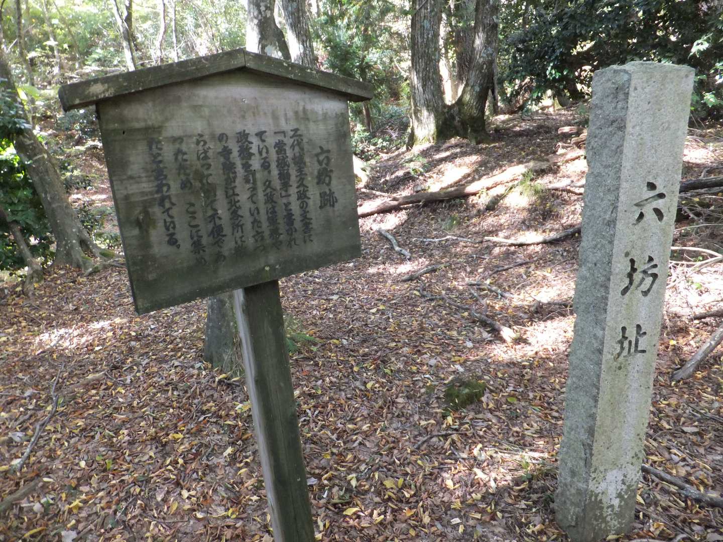 下りたところのコルが六坊跡
浅井の軍務や政務に関わる六つの
寺院が集まっていたと書かれています。