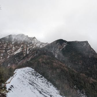 青ナギから振り返った南稜と阿弥陀　12月も後半戦なのに黒い…