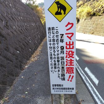土山峠の登山口。いきなりクマ出没注意の看板