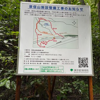 登山口に景信山の整備工事のお知らせが出てました。
多分山頂直下で見た人工物はこれですね