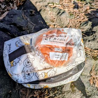 産泰山で休憩〜あんぱん🫓食べる😤バッグがプーさんだし🤣