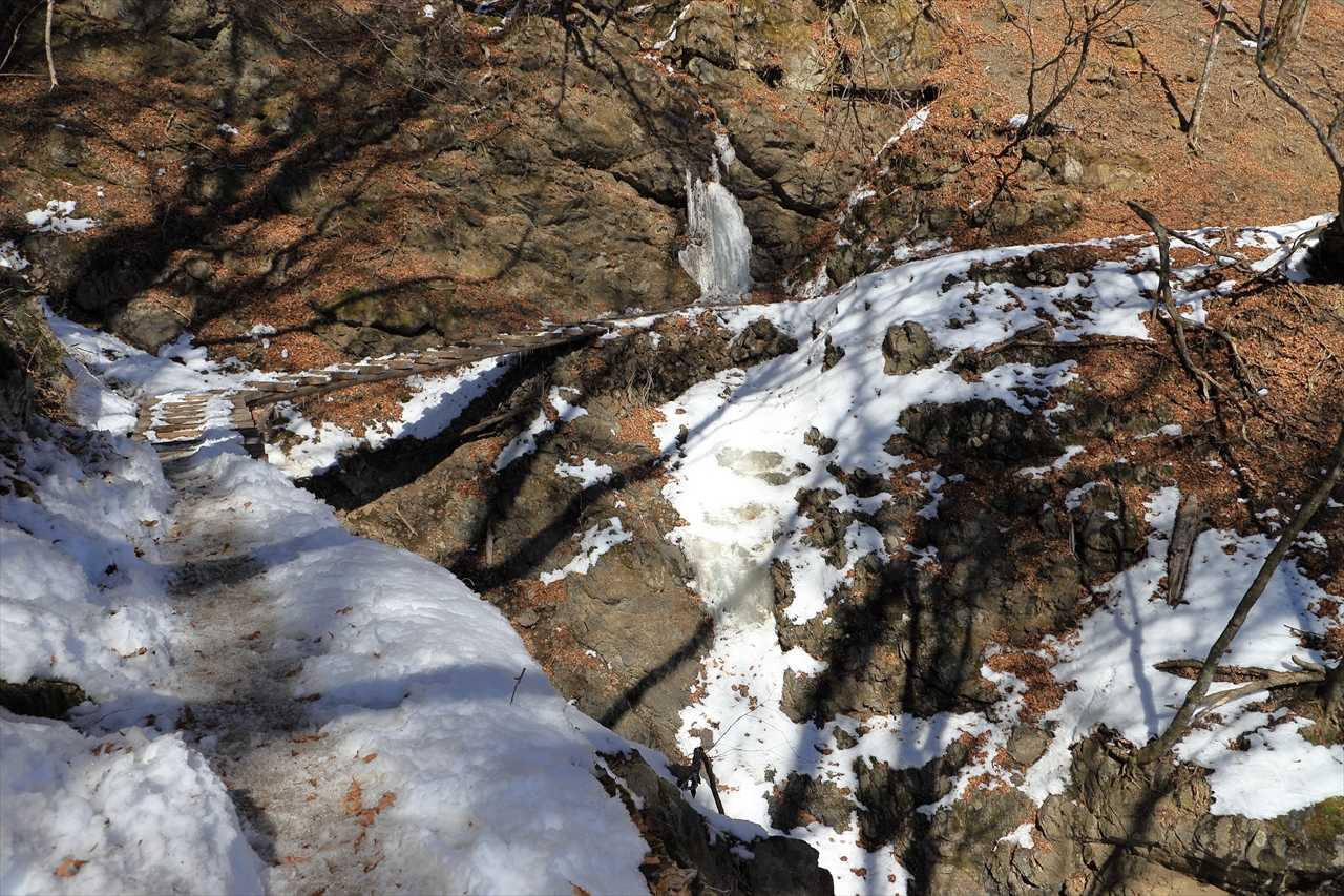 巻き道は最後の所にある木橋と氷柱。