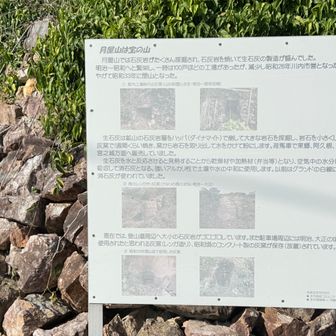 月屋山は消石灰生産のための石灰岩鉱山のある山だった。遠足の休息時にそのことを先生が話されたはず。ここが石灰岩の山だとの記憶は、先生のこの時のお話に遡源すると思われるので。先生は、地場産業の一端を生徒に伝えたかった、ということかもしれない。もっとも、遠足は閉山直後に実施されたようだが。