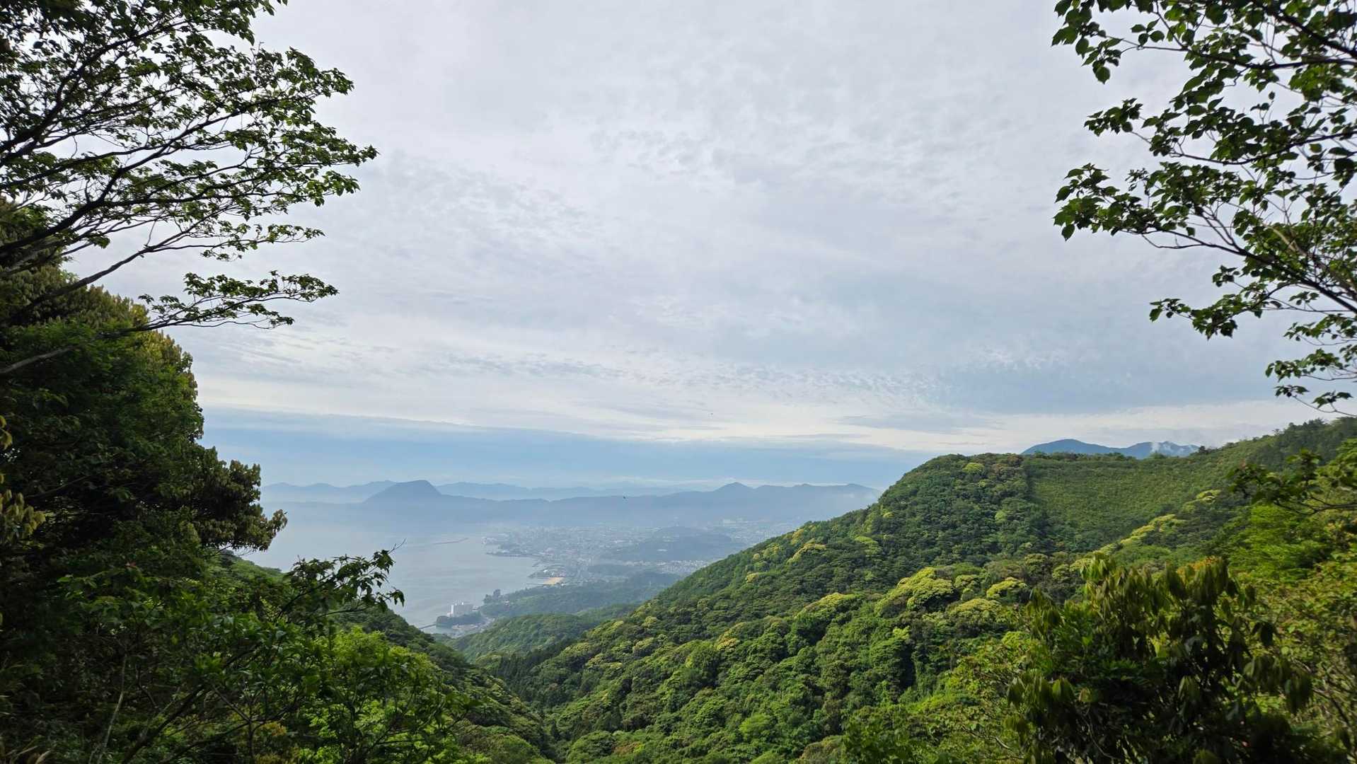 別府の町と前日登った高崎山が幻想的に見えたよ