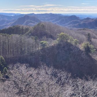 篭岩山山頂にて。眺望よし。
東側に光る太平洋。高い建物は日立のエレベーター研究実験塔かな。