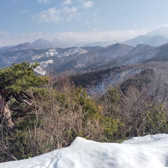 東方の眺望。
こんなに少ない雪で今年は千垣山へ行けるのか？、其れとも今後積雪期待できるのか？。