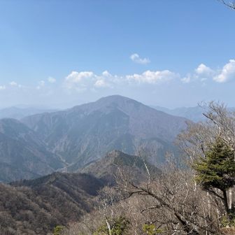 大室山。手前はこれから歩く風巻尾根