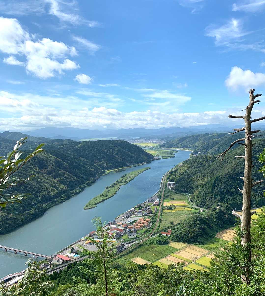 展望台からの大好きな景色　
円山川の中洲がいい💚
ここにくるまで何度休憩した事か…
