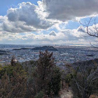 大谷山頂にて②：画面中央は宝殿山か