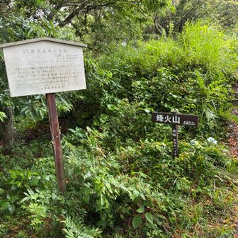 烽火山山頂は小雨模様。夏草も伸び放題。