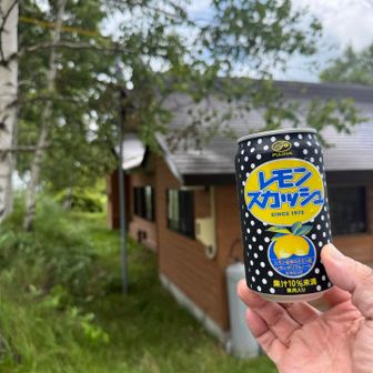 売店の自販機で買ったレモンスカッシュで山行の無事終了祝って乾杯