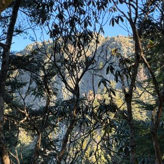 眺望はありませんが、ここから見る御座山は断崖絶壁です