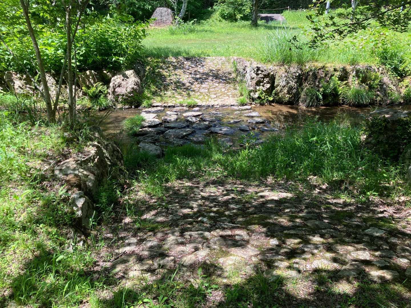 砂防緑地のせせらぎを渡渉