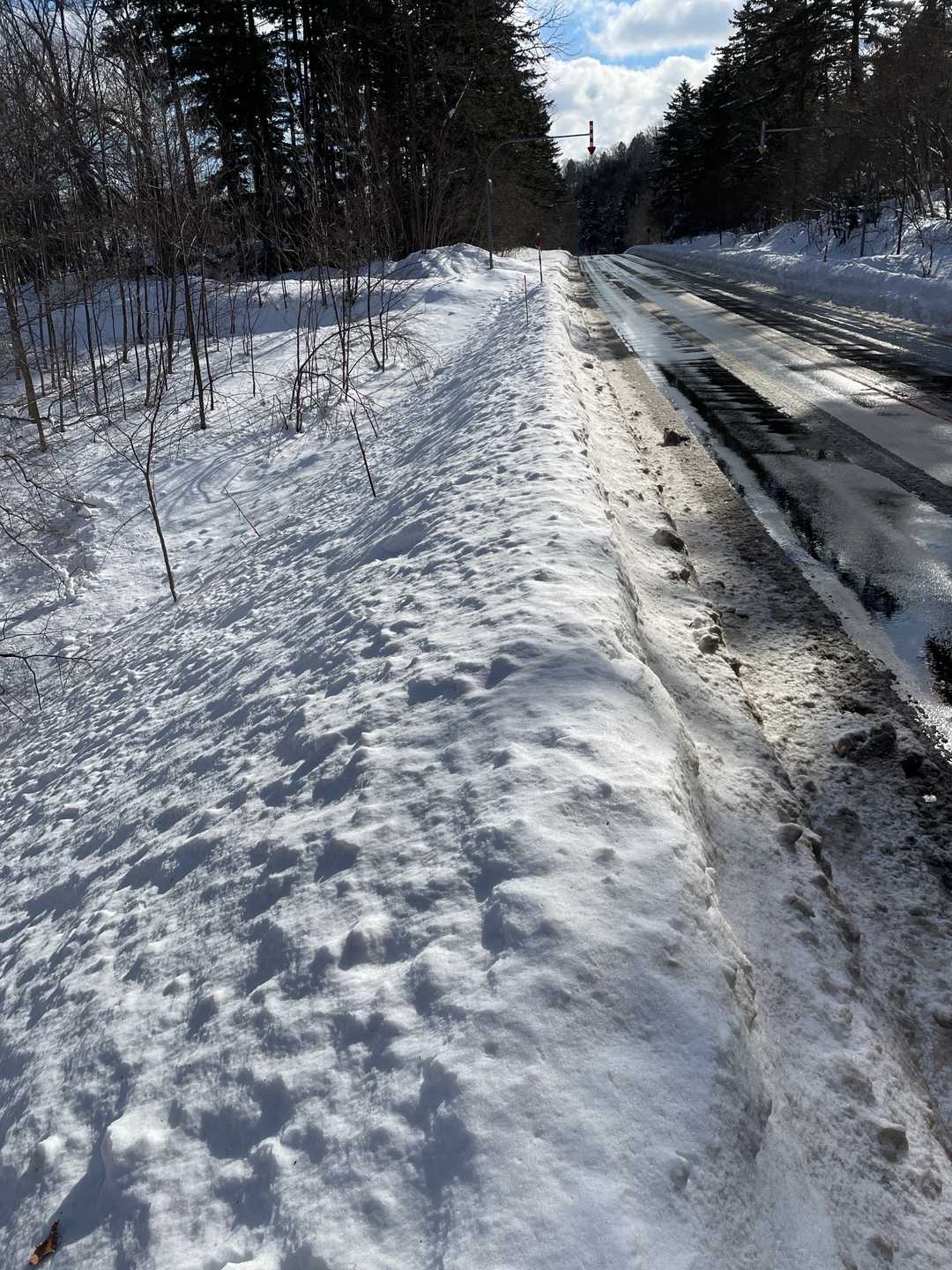 国道沿い除雪の上を🥾
高さ1メートルくらいあるのでトラック運転手と目線一緒👀🚚