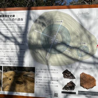 この変わった名前のピークですが、古墳由来のようです。

木の影が映り込んで説明読みにくいですよね😣