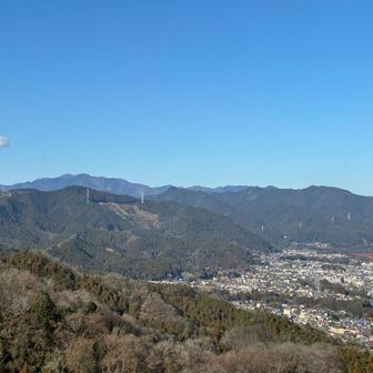 真ん中に惣岳山、右のちょこっとしたトゲが高水山
その間に岩茸石山とおにぎり方の棒ノ嶺が