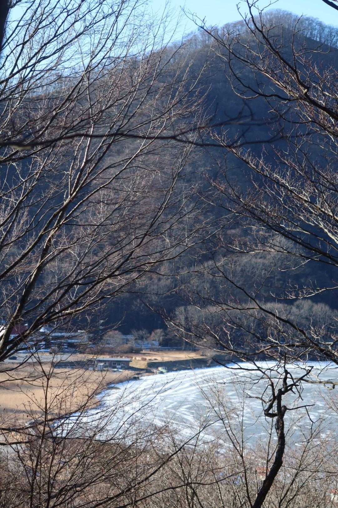 榛名湖の波が打ち寄せたような形のまま凍っています。