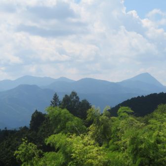 右に武甲山、手前左に古御岳と伊豆ケ岳、後方は-大持山----小持山の稜線