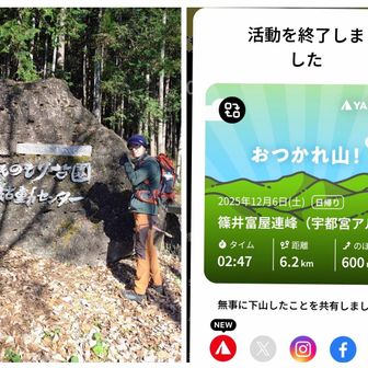無事下山    宇都宮アルプス ハーフ登山でした😊