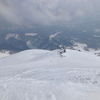 山頂からの南斜面。スキーの人が登ってる