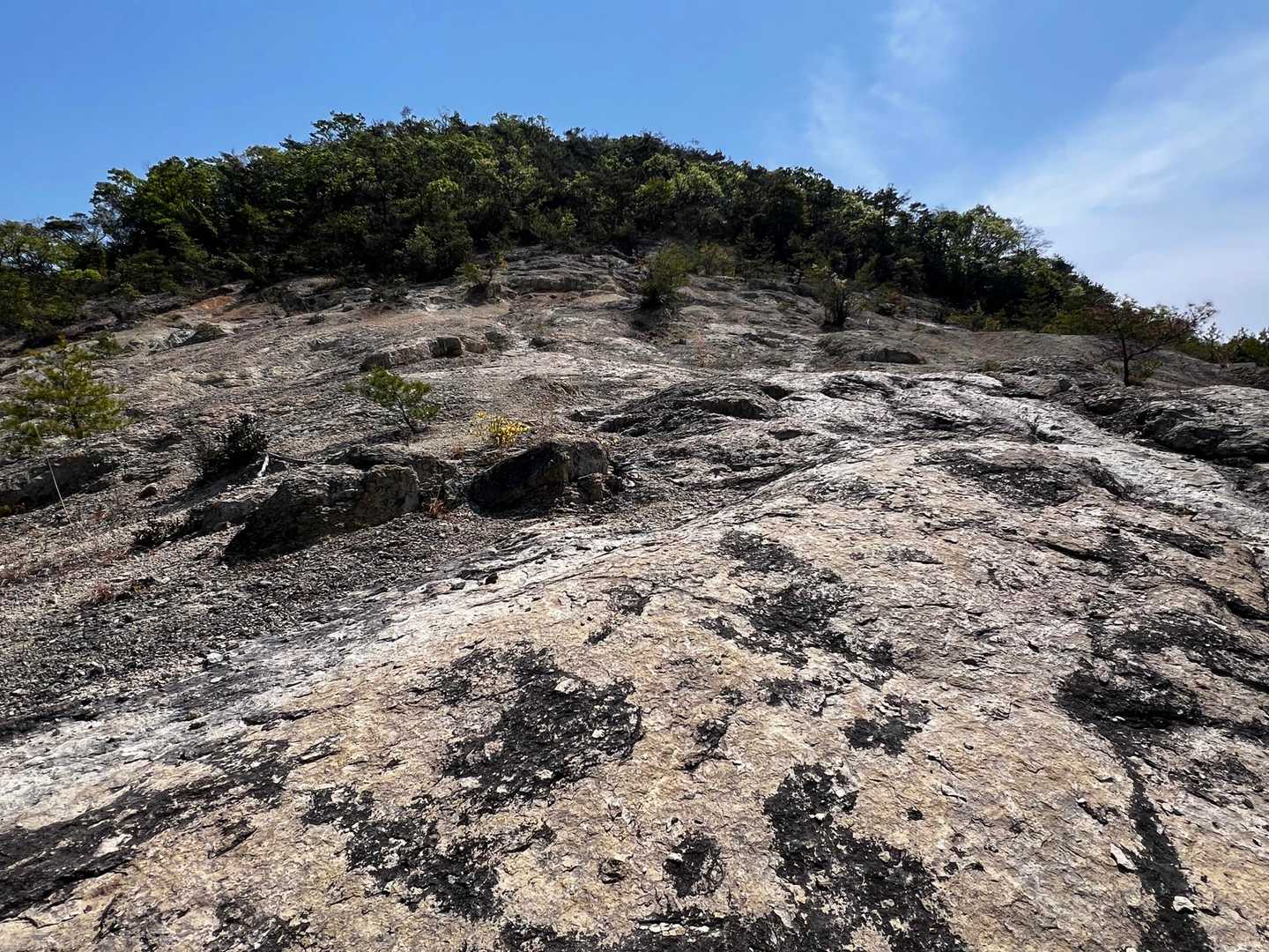 傾斜の緩い岩場、時々ザレ場。