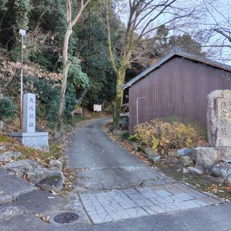 右は車で上がれる舗装路
左は山頂のお寺さんの参道です