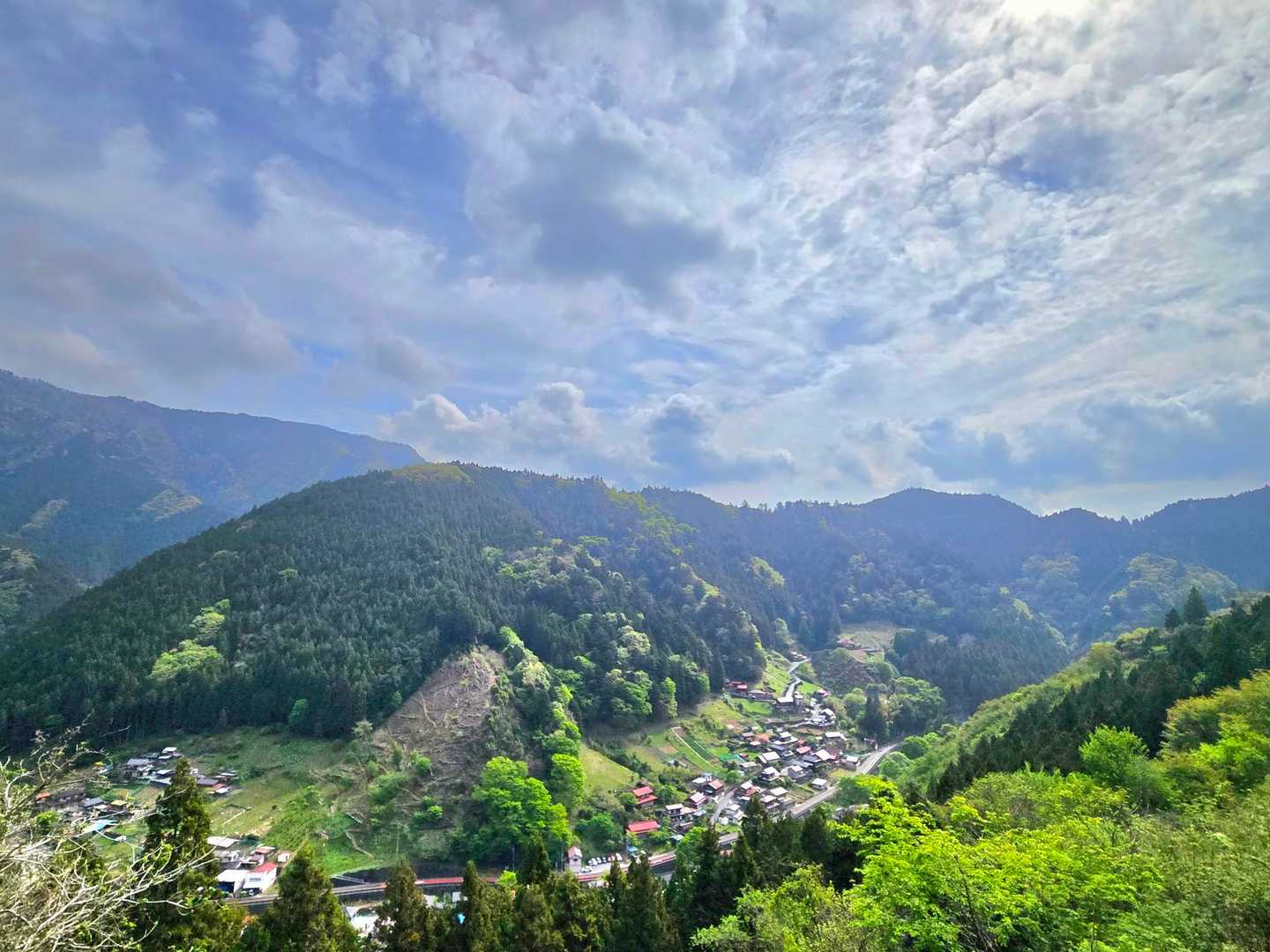 鳥居のところから小沢バス停の辺りを眺められました✨