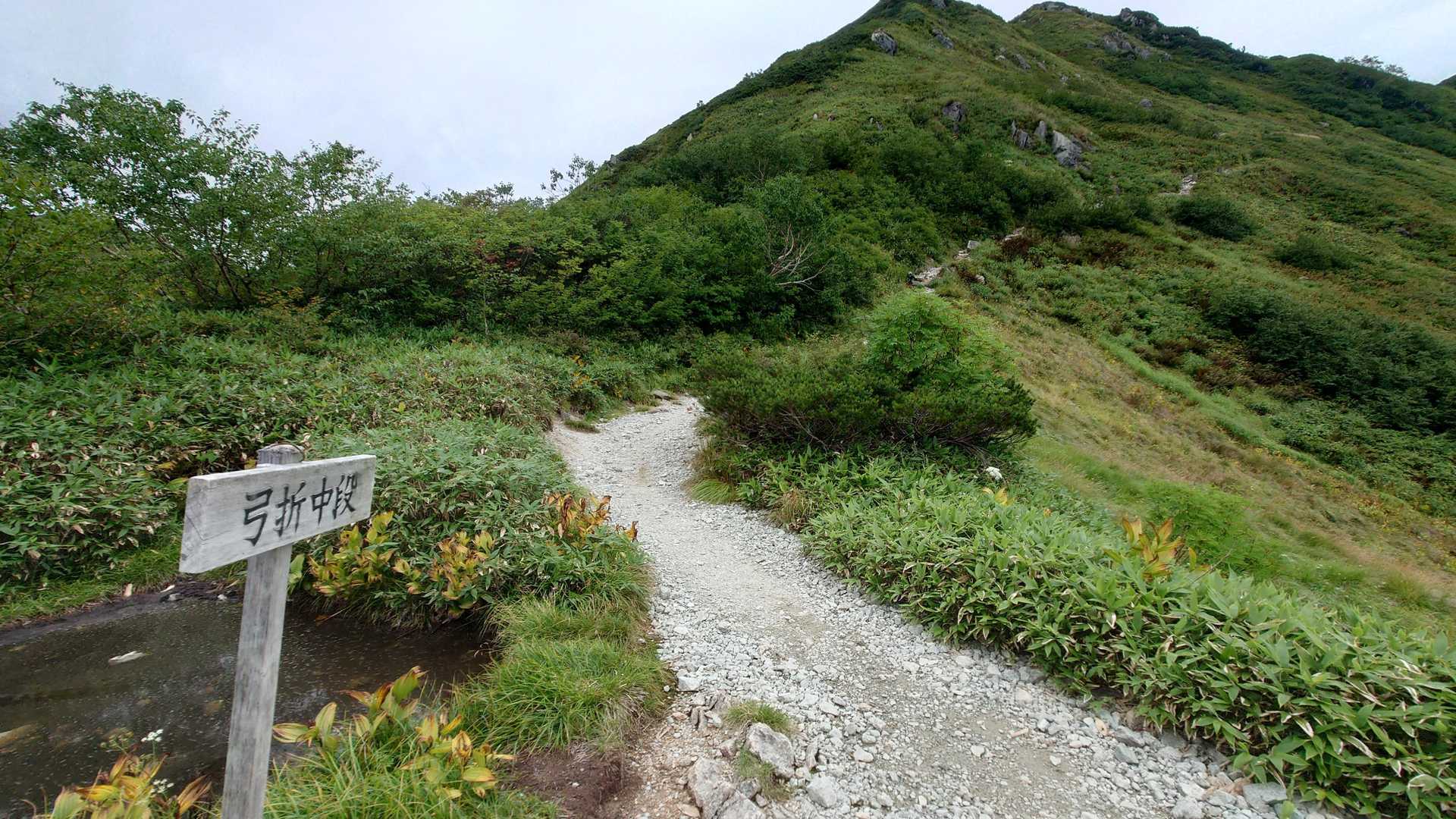 ルート全般にびっくりするような急登はありません。
弓折乗越までも鏡平山荘から見上げた時はかなりの急登に見えましたが、トラバースしながらなので大丈夫。
でもそれなりにキツイです(どないやねん)。