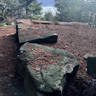 山頂には小ぢんまりした石積み
この山は円山城跡
西の湖を臨む建物があったようです