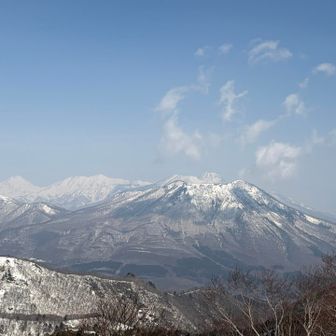 黒姫山の奥に妙高山、火打山、焼山