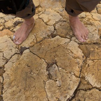カラカラに乾いた広大な大地を進んでるように見えるから、写真撮った（実際はほんのちょっとだけ）。