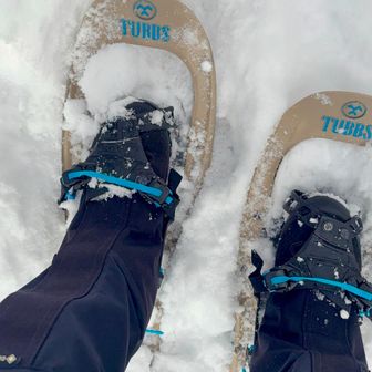 登山口から、つぼ足でも行けそうだけど今シーズン初のスノーシュー☺️