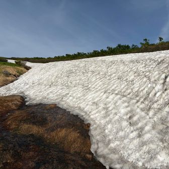 ここからチェンスパ付けて雪の上を登りました。