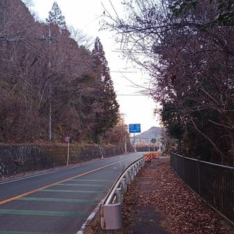 信号を左折するとバス停。1時間に1本