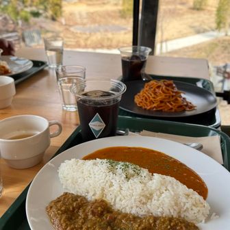 あいがけカレーとアイスコーヒー😋