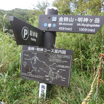この案内図及び途中の標柱にあるコースタイムはちょっと短めでした（健康な成年男子の標準時間とありましたが）。
実感ではYAMAPの標準が一般的かなと思いました。
金時見晴パーキング～明神ヶ岳
案内図：100分
YAMAP標準：140分