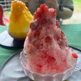 かき氷🍧いちご練乳果肉のせ🍓と
マンゴー果肉のせ🥭