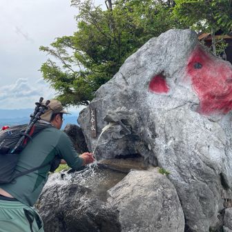 神社横にあるお猿さんの岩から出てくる長命水で手を洗うと、水がとっても冷たくて気持ち良かったです❤️