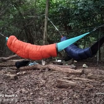 ハンモックで2名睡眠中