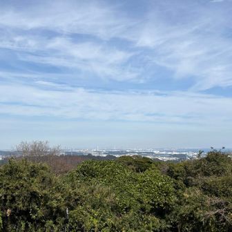 二子山山頂の展望台からの眺め。東京湾方面がよく見えます。