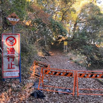 尾根を分ける林道牛込線へ。通行止めランドマークなんてできたの？！立ち入らせていただく