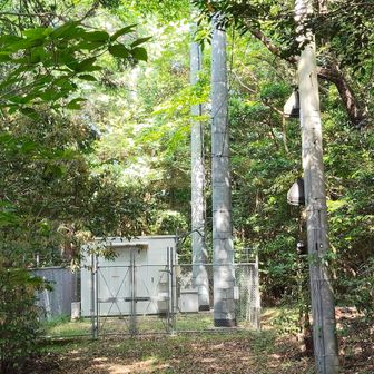 山頂から100mほど東側にも電波塔があります。
中国電力の大田無線局です。