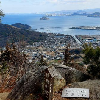 博智山の標高は237m
防波堤に囲われた牡蠣の養殖場が見えます。