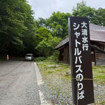 奥の大きなハイエースで一ノ瀬から大清水まで送迎（片道1000円。定員13人）