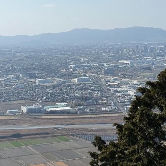 大津市などの市街地を望む。