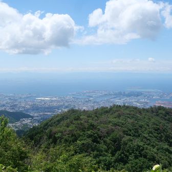 天覧台から油コブシと大阪方面の眺め

天望山ルートは2027年3月末まで廃ロープウェイ撤去工事で通行止め